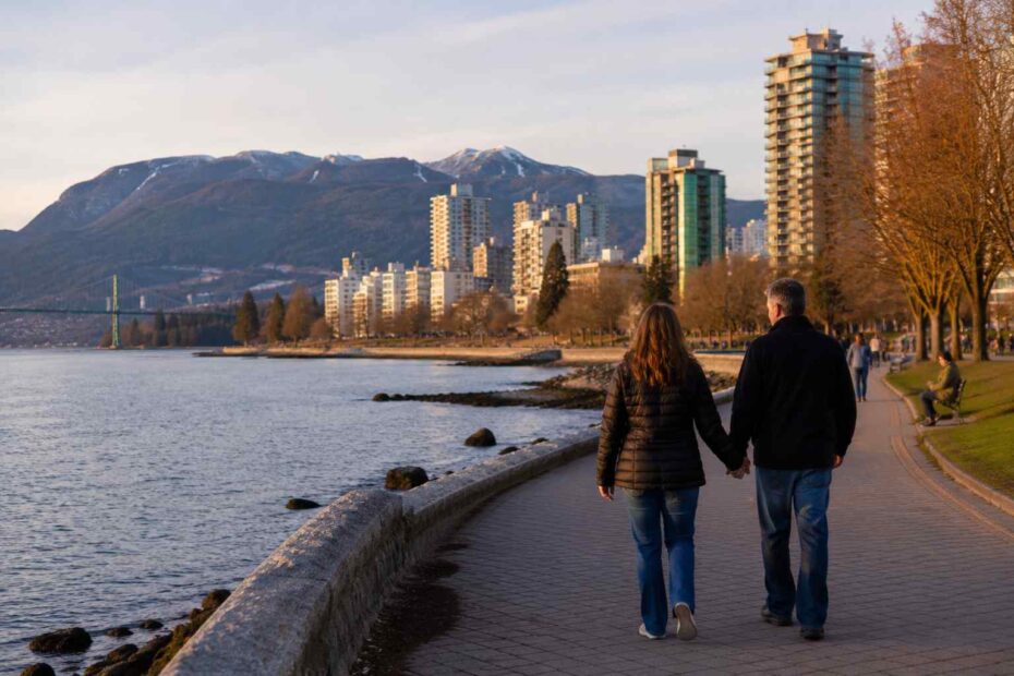 Serene waterfront stroll at sunset