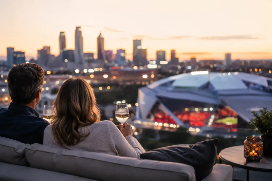 Romantic rooftop evening with city view